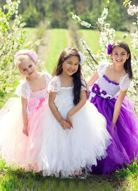 Ball-gown/princess Floor-length Square Sleevesless Tulle Flower Girl Dresses