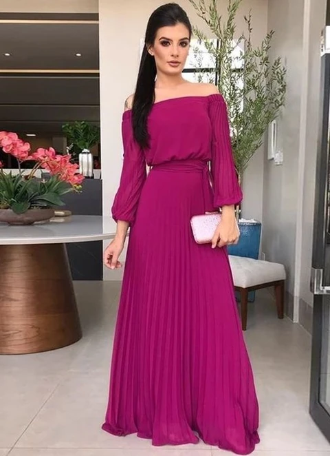 A-line Chiffon Off-the-shoulder Long Sleeves Floor-length Mother Of The Bride Dresses With Pleated