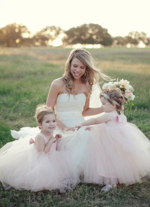 Ball-gown/princess Tea-length Square Sleevesless Tulle Flower Girl Dresses