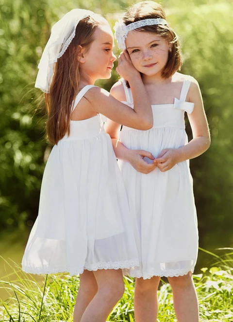 A-line Square Neckline Knee-length Chiffon Flower Girl Dresses With Pleated