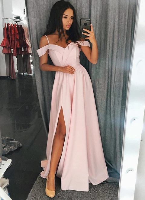 A-line/princess Off-the-shoulder Sleeveless Sweep Train Elastic Satin Dresses