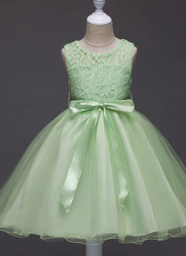 Ball-gown/princess Tea-length Scoop Sleevesless Organza Flower Girl Dresses With Sashes