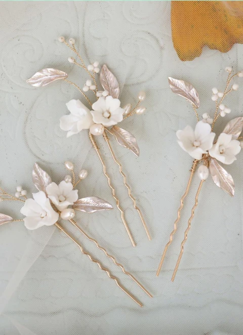 Pearl Elegant Bridal Ceramic Flower Hair Fork