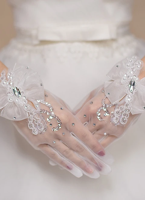 Lace Gloves Short Five Finger Bridal Gloves