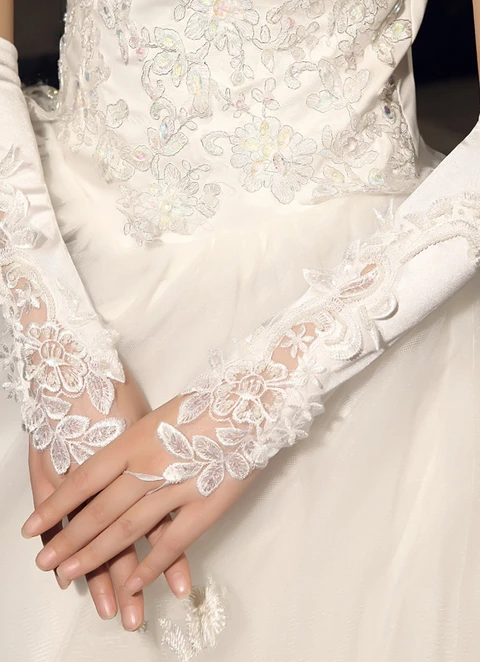 Long Fingerless Embroidered Lace Bridal Gloves